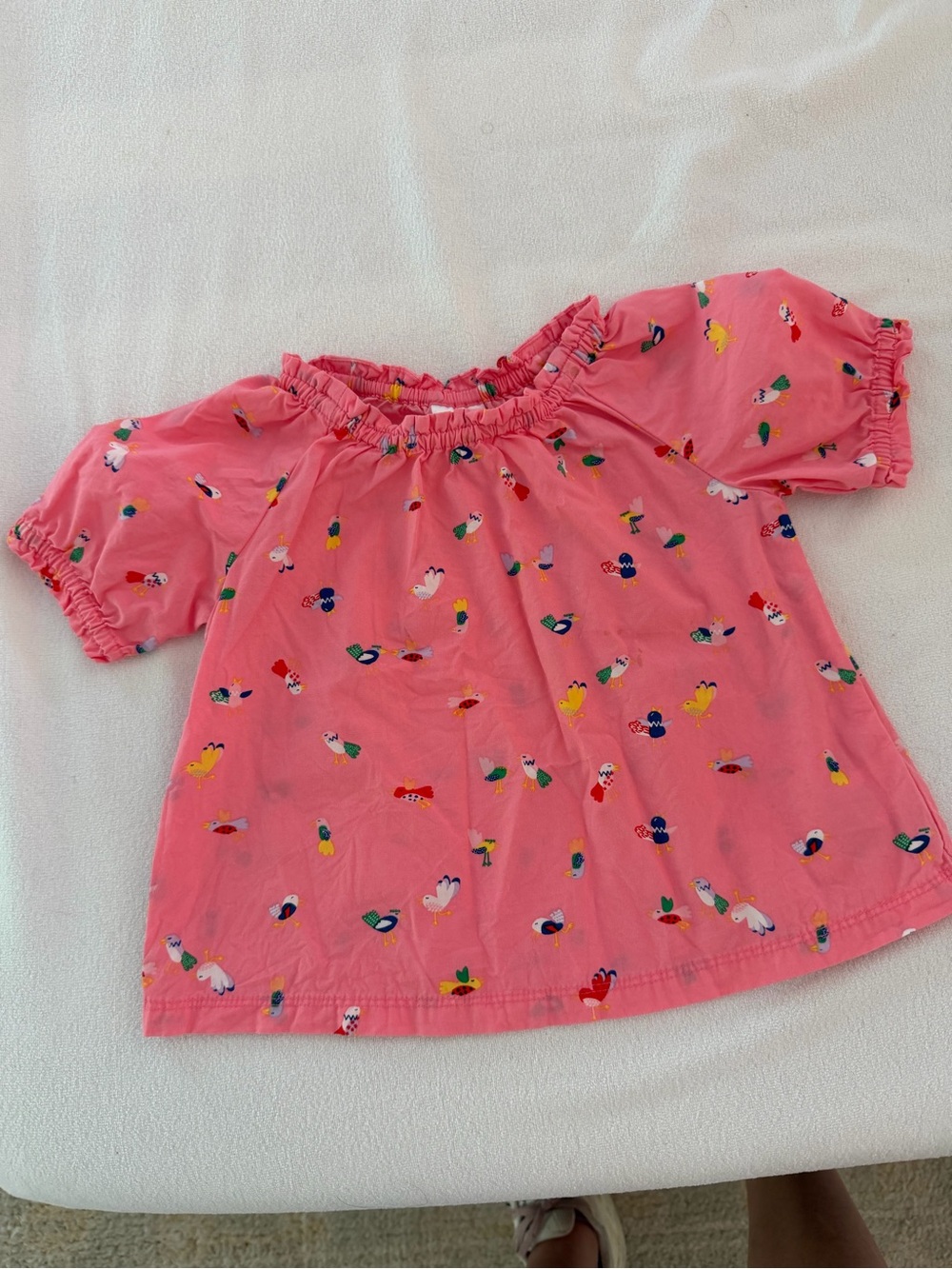 Hanna Andersson Pink Floral & Bird Off-Shoulder Top